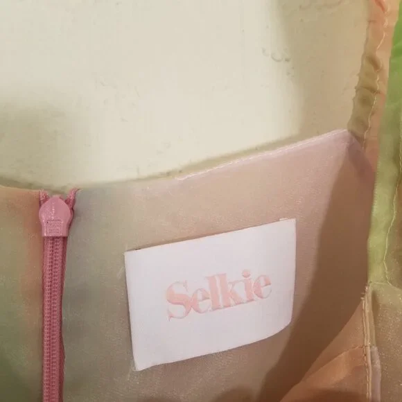 Selkie Rainbow Multicolor Puff Sleeve Mini Dress Square Neck Size S - Picture 8 of 9